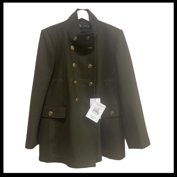 ZARA X MANTECO Italian Wool Army Green Double Breasted Pea Coat XL Blogger Favor - Picture 4 of 11